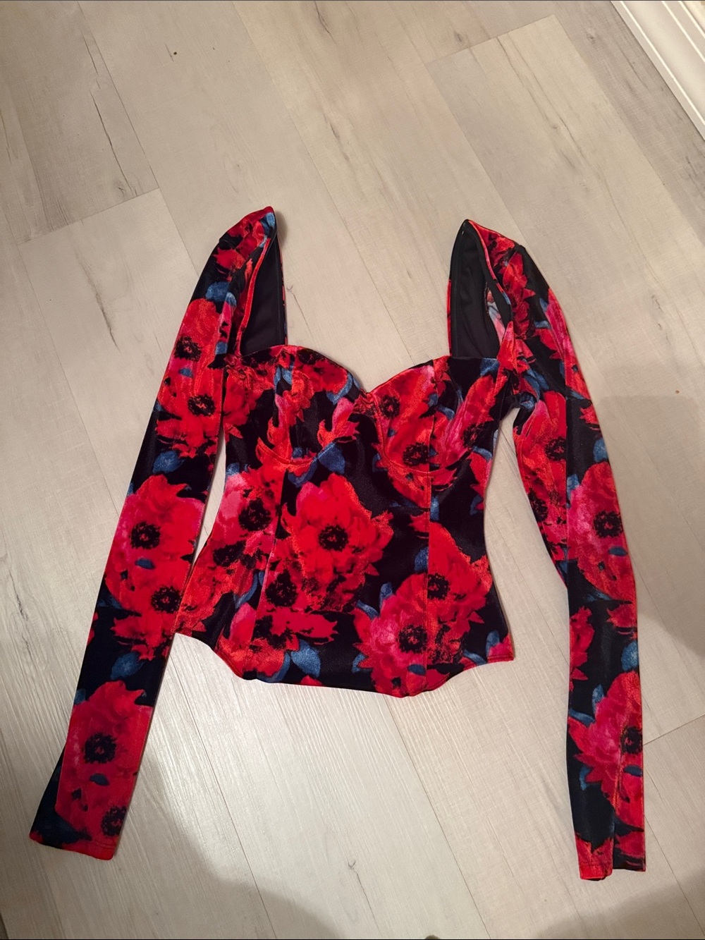 Red Floral Long-Sleeve Girls' One-Piece Bodysuit